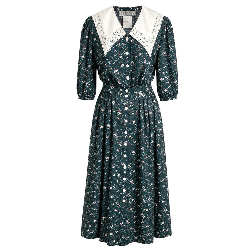 NWT Vintage 1980s Uni Mondo Puff Sleeve Cottagecore Floral Midi Tea Dress Sz 16